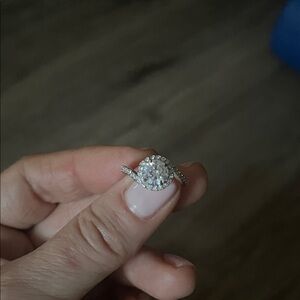 Swarovski White Crystal Halo Ring in Silver Tone